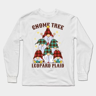 Gnome Tree - Leopard Plaid Christmas Long Sleeve T-Shirt